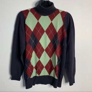 Wool argyle turtleneck sweater